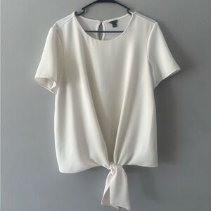 Ann Taylor Cream Tie-Front Blouse